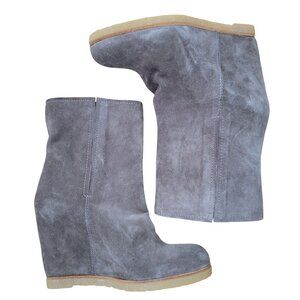 Stuart Weitzman Bootscout Seal Gray Suede Wedge Chelsea Boots 8M Hidden Heel